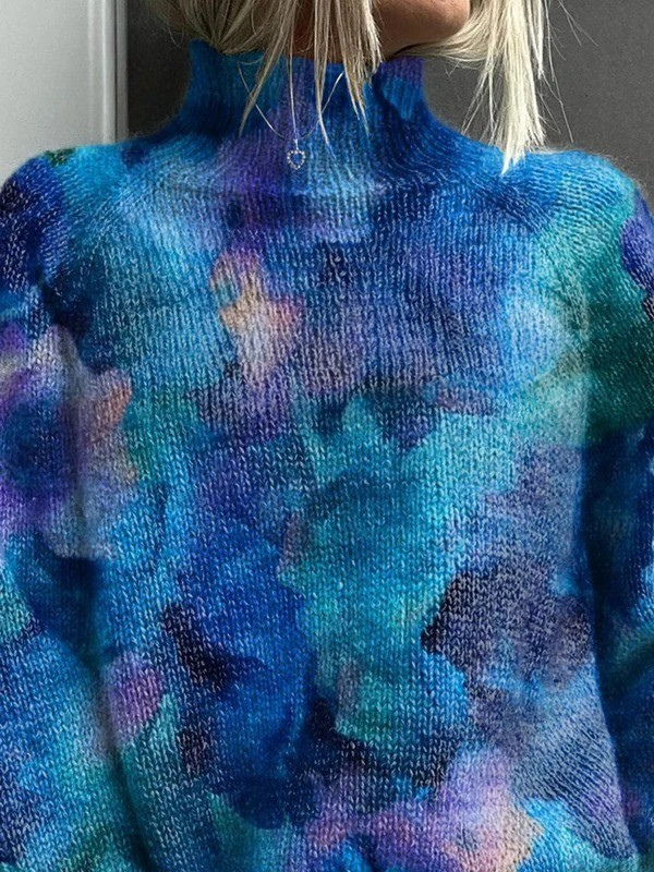 Abstract Floral Pattern on Water, Printed Turtleneck Sweater
