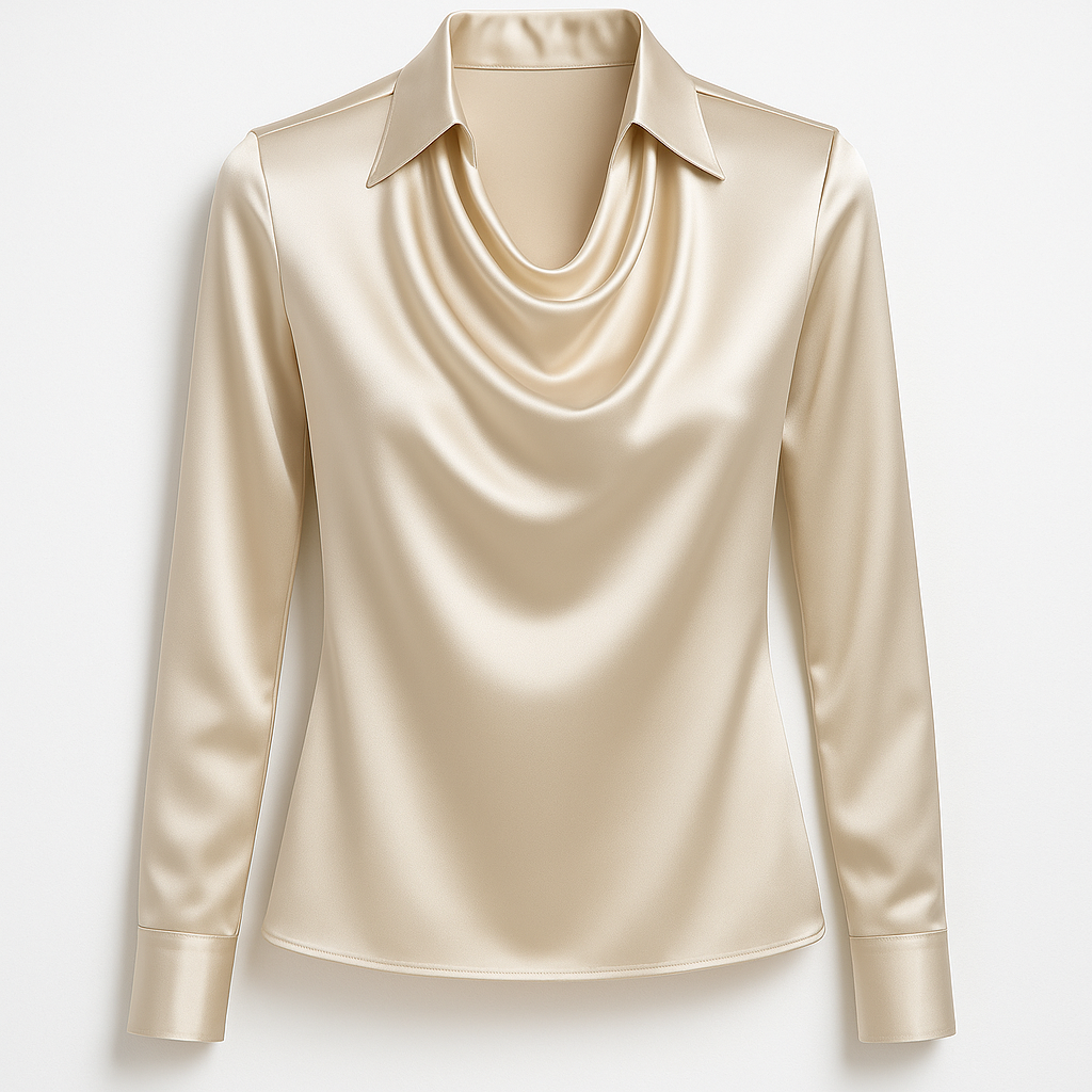 Ikata | Shiny Blouse with Pleated Neckline – Chic & Timeless