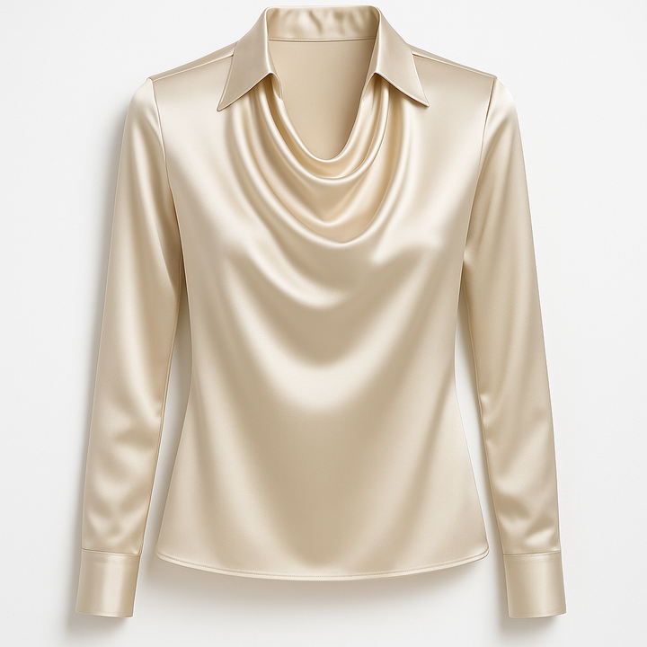 Ikata | Shiny Blouse with Pleated Neckline – Chic & Timeless